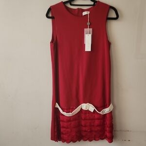 Parrot Red Mini Dress with White Accents